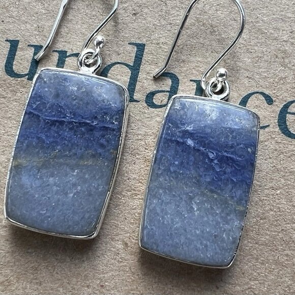 Sundance $178 NEW 1.5" Blue Dumortierite Denim Sterling Silver Handmade Earrings - Picture 1 of 8